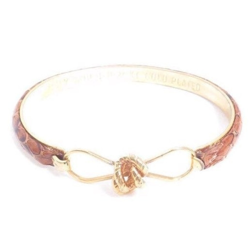 VINTAGE SIGNED ITALY MOD.DEP 24KT GOLD‎ PLATED LEATHER HINGED LOVE KNOT BANGLE